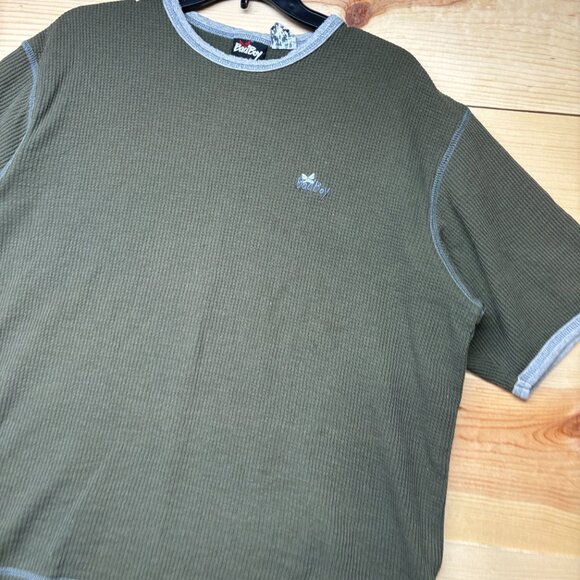 Vintage Bad Boy Shirt Mens Large Green Thermal Cropped Boxy Y2K - Picture 1 of 11